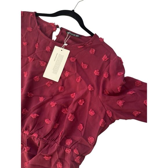 NWT BLOOMCHIC 14 16 Burgundy Tunic Top Balloon Sleeve 3D Flower Poofs #3656 - Picture 12 of 15